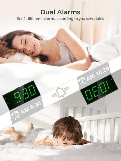 Digital Alarm Clocks for Bedrooms, Dual Alarms, 7.5-Inch Large Display