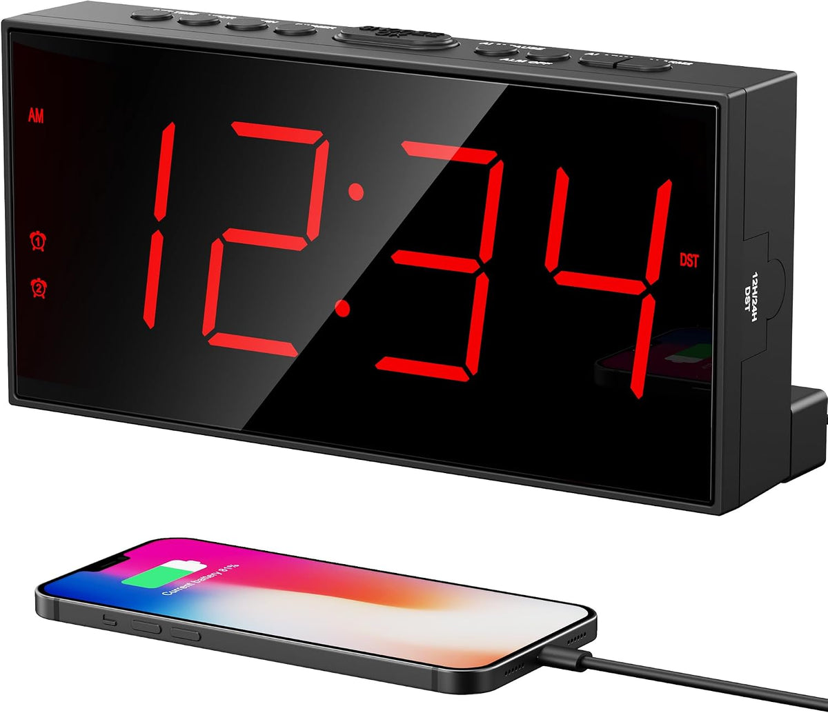 Digital Alarm Clocks for Bedrooms, Dual Alarms, 7.5-Inch Large Display