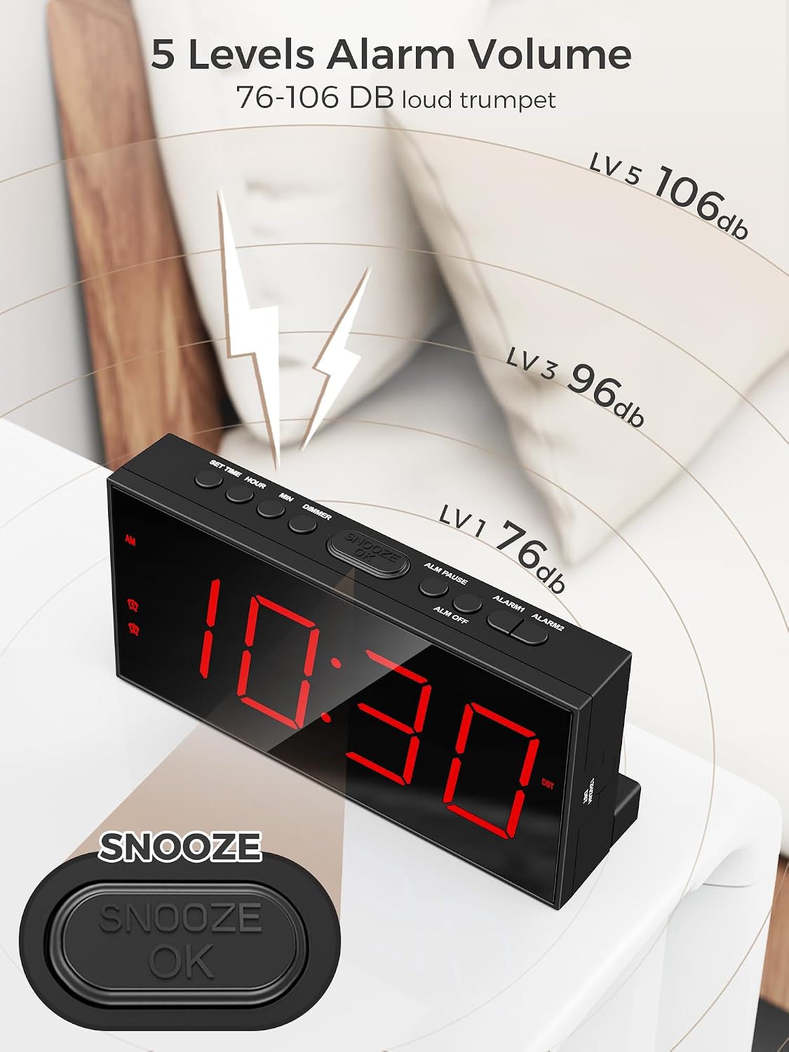 Digital Alarm Clocks for Bedrooms, Dual Alarms, 7.5-Inch Large Display