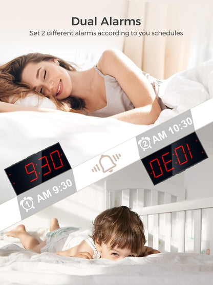 Digital Alarm Clocks for Bedrooms, Dual Alarms, 7.5-Inch Large Display