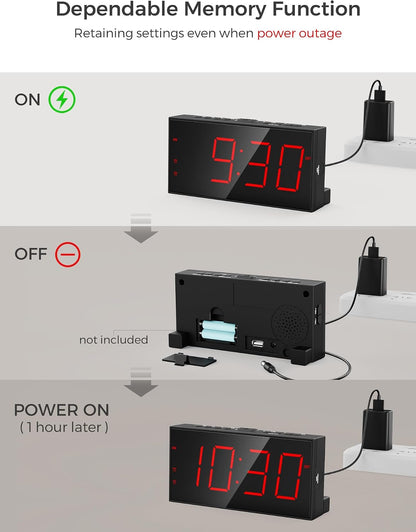 Digital Alarm Clocks for Bedrooms, Dual Alarms, 7.5-Inch Large Display
