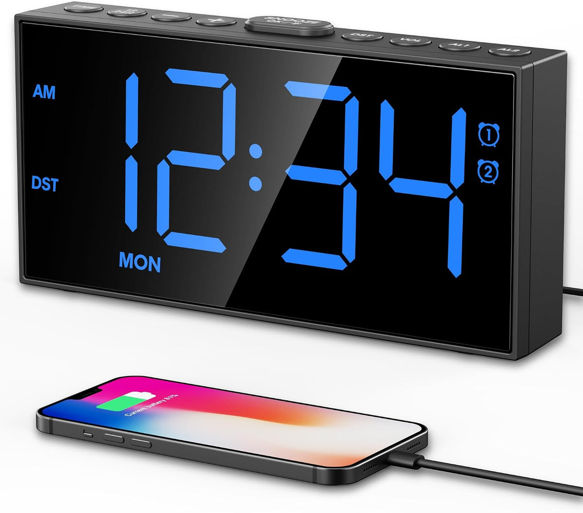 Digital Alarm Clocks for Bedrooms, Dual Alarms, 7.5-Inch Large Display