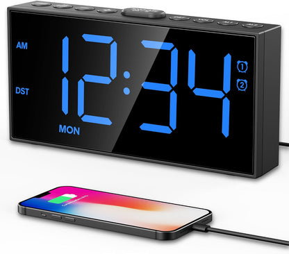Digital Alarm Clocks for Bedrooms, Dual Alarms, 7.5-Inch Large Display