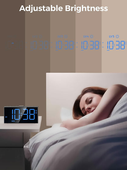 Digital Alarm Clocks for Bedrooms, Dual Alarms, 7.5-Inch Large Display