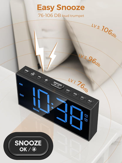 Digital Alarm Clocks for Bedrooms, Dual Alarms, 7.5-Inch Large Display