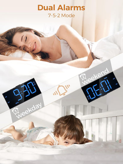 Digital Alarm Clocks for Bedrooms, Dual Alarms, 7.5-Inch Large Display
