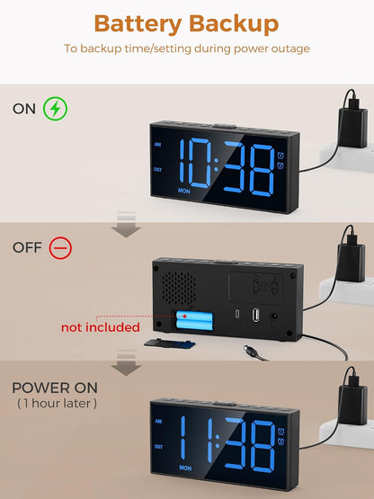 Digital Alarm Clocks for Bedrooms, Dual Alarms, 7.5-Inch Large Display