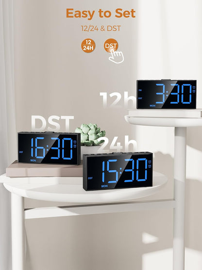 Digital Alarm Clocks for Bedrooms, Dual Alarms, 7.5-Inch Large Display