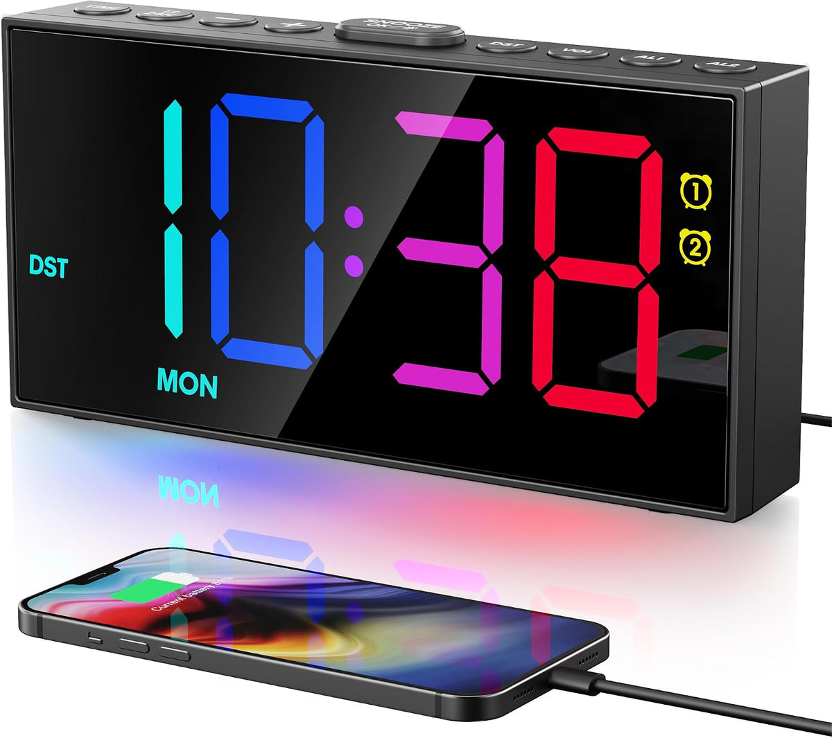 Digital Alarm Clocks for Bedrooms, Dual Alarms, 7.5-Inch Large Display