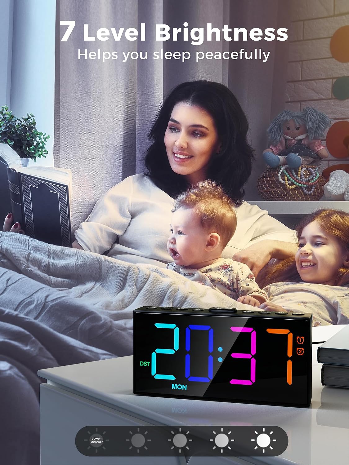 Digital Alarm Clocks for Bedrooms, Dual Alarms, 7.5-Inch Large Display
