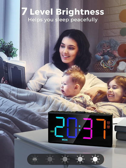 Digital Alarm Clocks for Bedrooms, Dual Alarms, 7.5-Inch Large Display