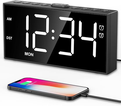 Digital Alarm Clocks for Bedrooms, Dual Alarms, 7.5-Inch Large Display