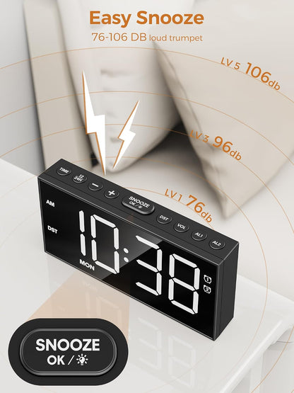 Digital Alarm Clocks for Bedrooms, Dual Alarms, 7.5-Inch Large Display