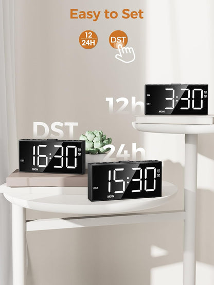 Digital Alarm Clocks for Bedrooms, Dual Alarms, 7.5-Inch Large Display