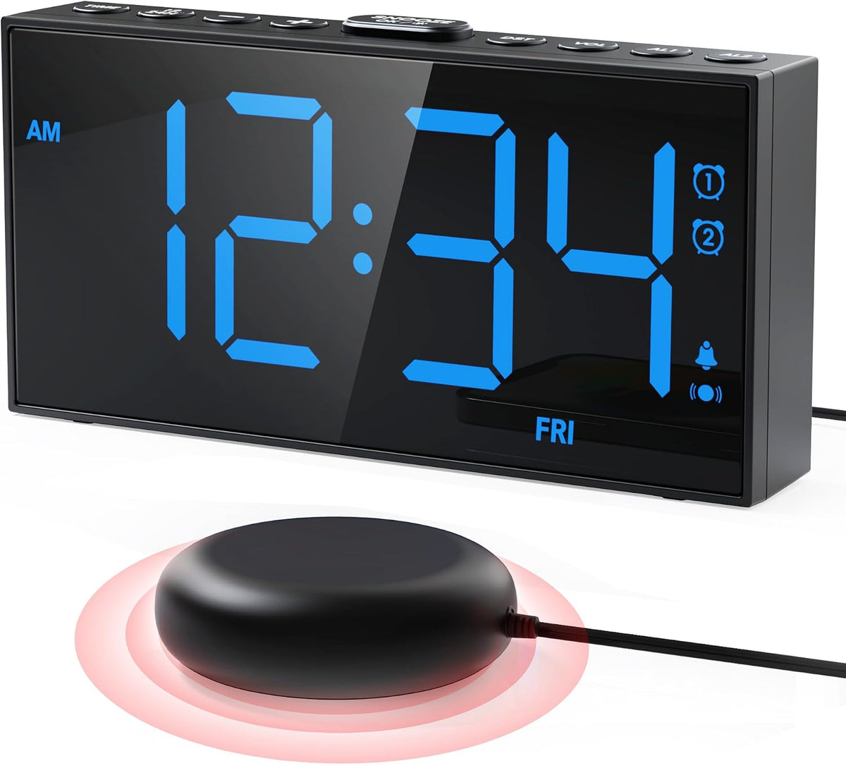 Digital Alarm Clocks for Bedrooms, Dual Alarms, 7.5-Inch Large Display