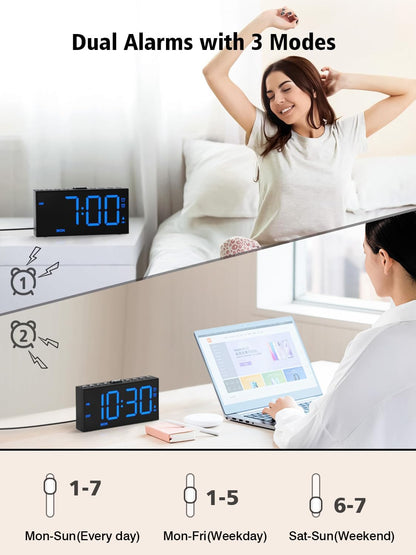 Digital Alarm Clocks for Bedrooms, Dual Alarms, 7.5-Inch Large Display