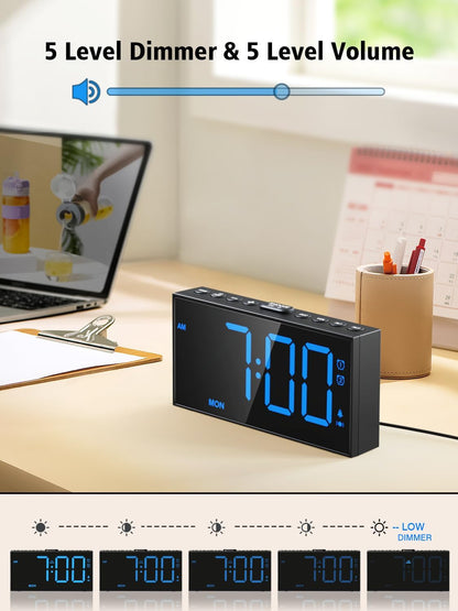 Digital Alarm Clocks for Bedrooms, Dual Alarms, 7.5-Inch Large Display