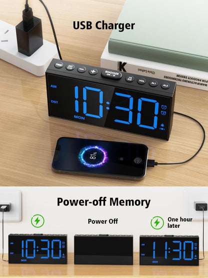 Digital Alarm Clocks for Bedrooms, Dual Alarms, 7.5-Inch Large Display