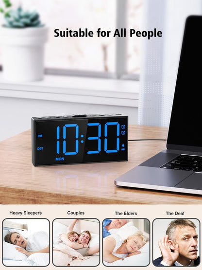 Digital Alarm Clocks for Bedrooms, Dual Alarms, 7.5-Inch Large Display