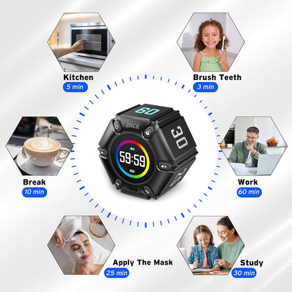 Smart FILP Pomodoro Timer 3/5/10/25/30/60min Preset, Silent & Sound Alarm