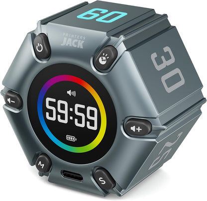 Smart FILP Pomodoro Timer 3/5/10/25/30/60min Preset, Silent & Sound Alarm