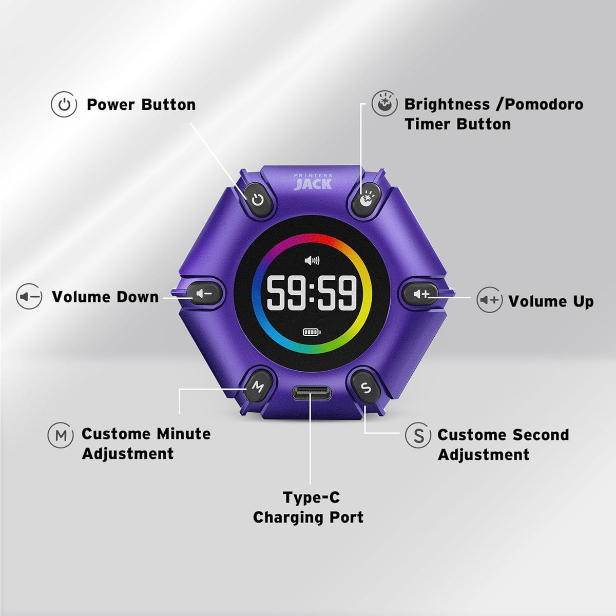 Smart FILP Pomodoro Timer 3/5/10/25/30/60min Preset, Silent & Sound Alarm