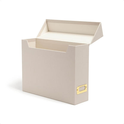 Flip Top File Box, 10" x 3.7" x 13", Beige Natural Linen, Gold Metal Nameplate (70232)