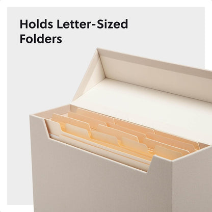 Flip Top File Box, 10" x 3.7" x 13", Beige Natural Linen, Gold Metal Nameplate (70232)