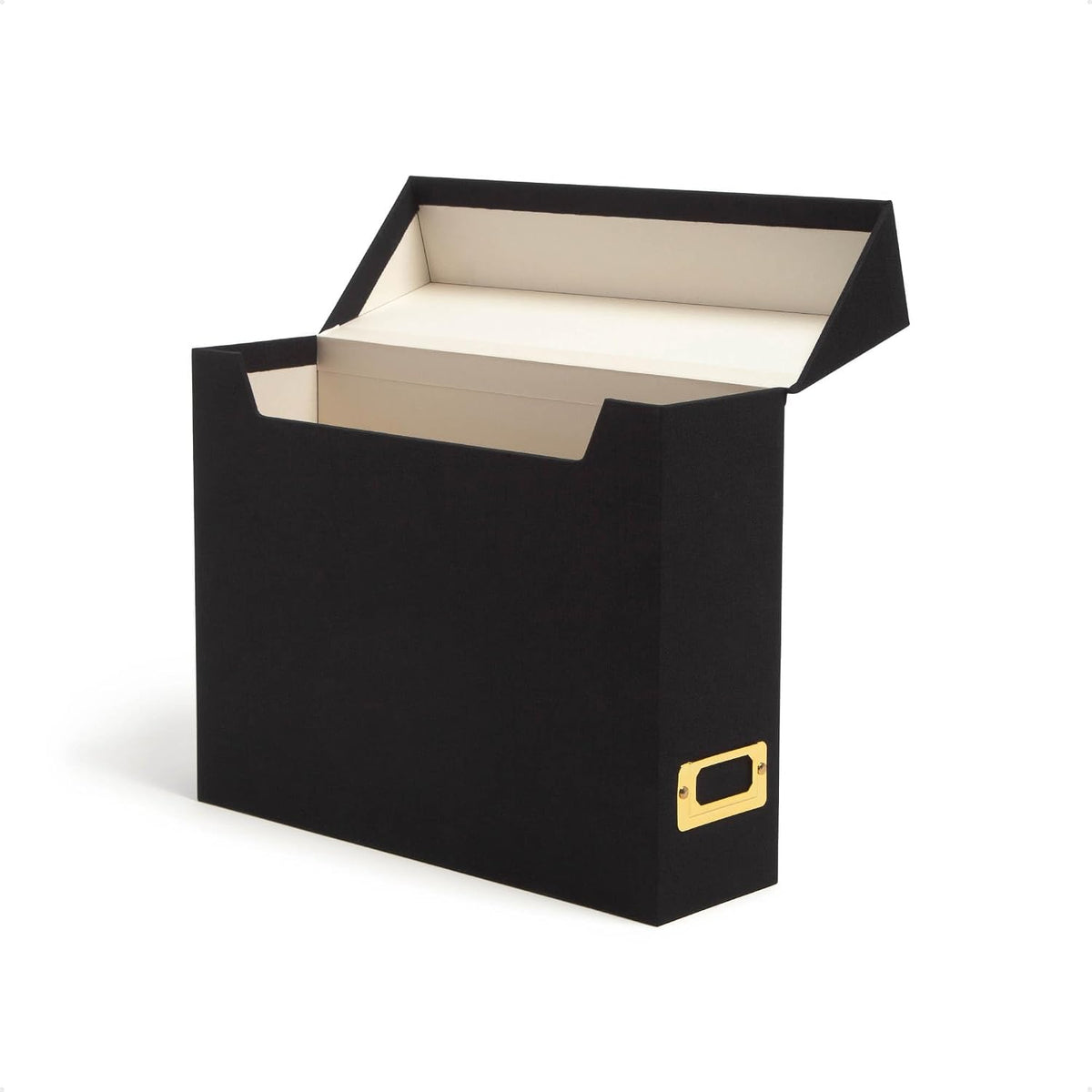 Flip Top File Box, 10" x 3.7" x 13", Beige Natural Linen, Gold Metal Nameplate (70232)