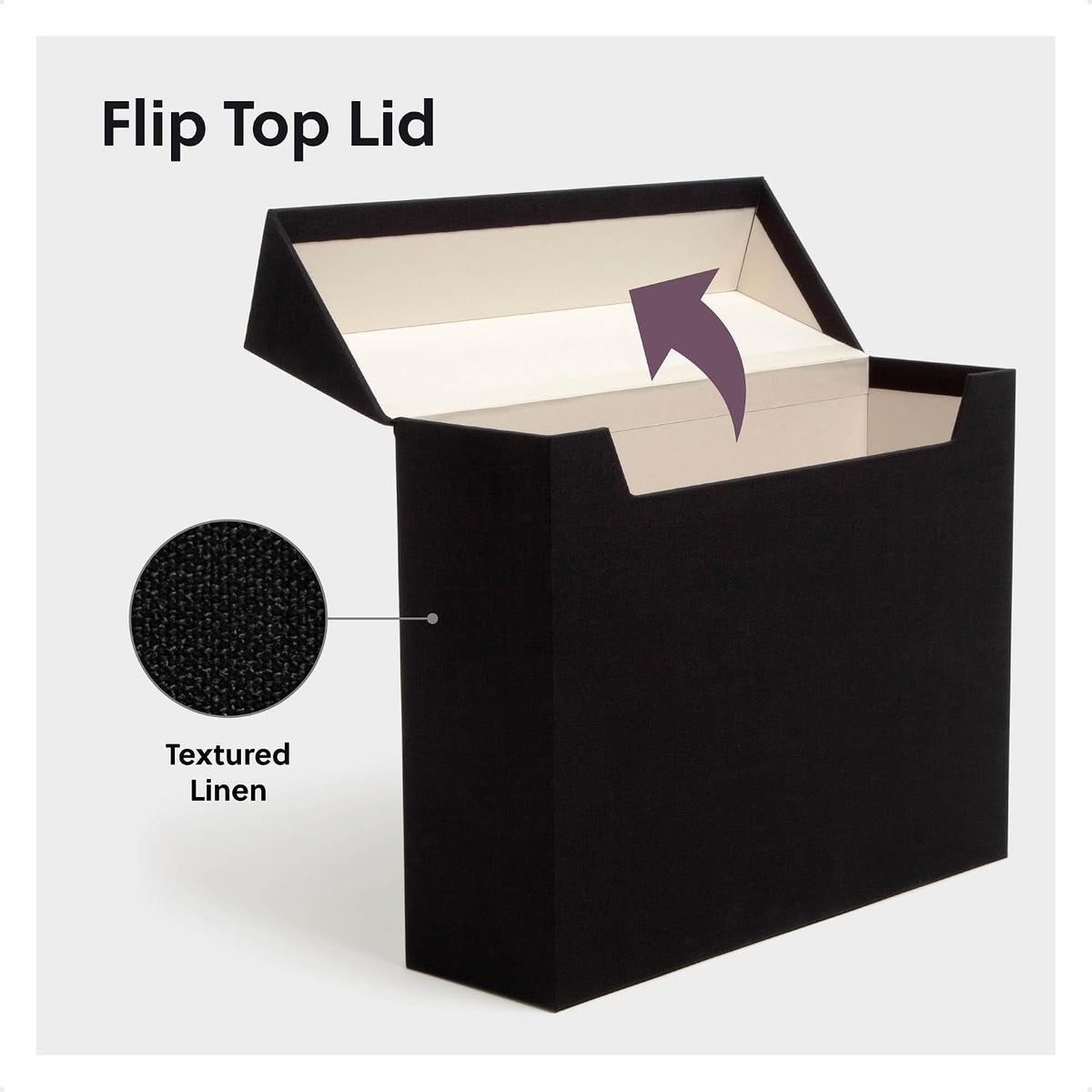 Flip Top File Box, 10" x 3.7" x 13", Beige Natural Linen, Gold Metal Nameplate (70232)