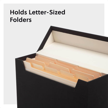 Flip Top File Box, 10" x 3.7" x 13", Beige Natural Linen, Gold Metal Nameplate (70232)