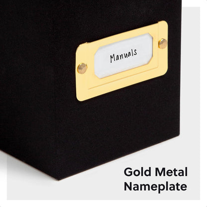 Flip Top File Box, 10" x 3.7" x 13", Beige Natural Linen, Gold Metal Nameplate (70232)