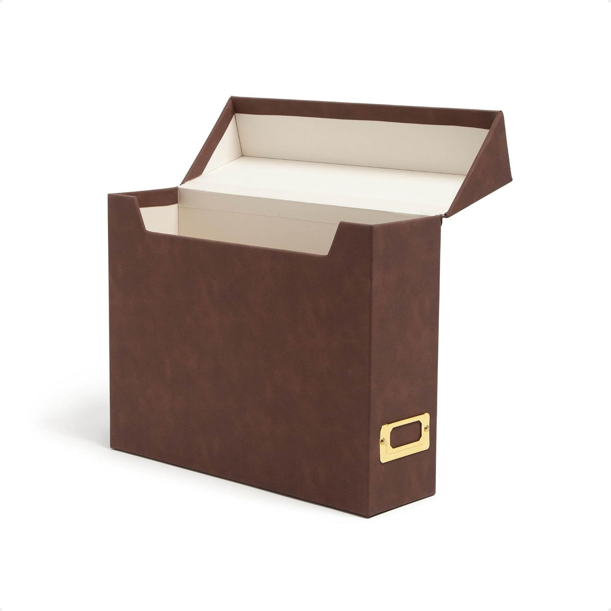 Flip Top File Box, 10" x 3.7" x 13", Beige Natural Linen, Gold Metal Nameplate (70232)