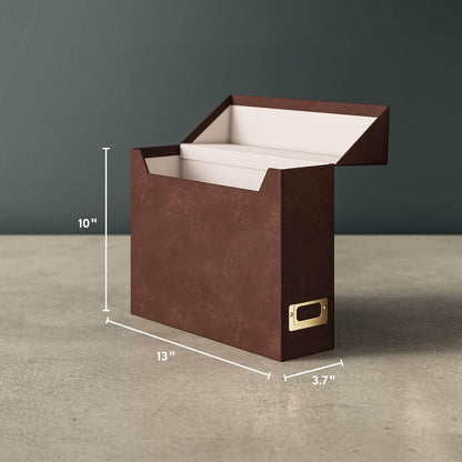 Flip Top File Box, 10" x 3.7" x 13", Beige Natural Linen, Gold Metal Nameplate (70232)
