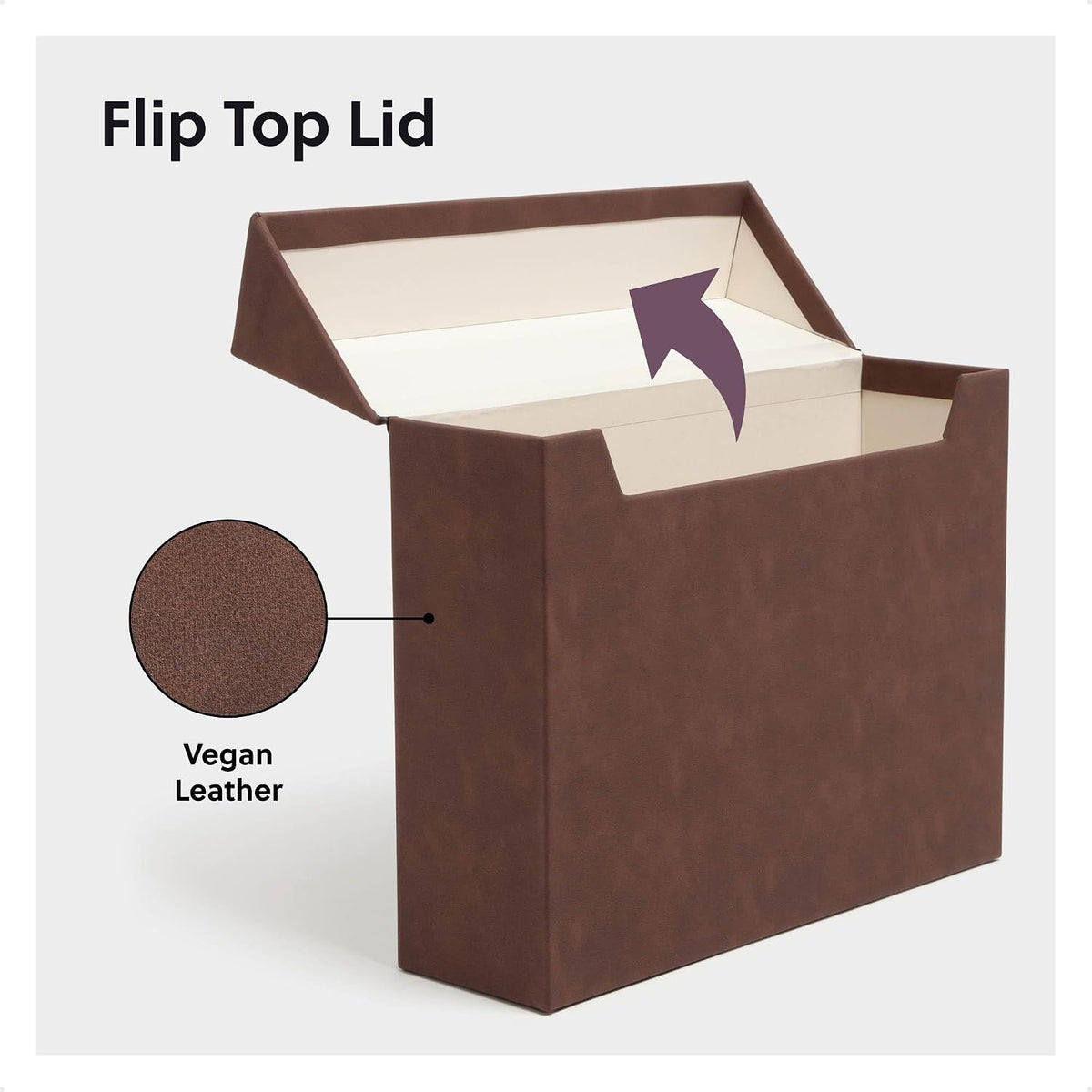 Flip Top File Box, 10" x 3.7" x 13", Beige Natural Linen, Gold Metal Nameplate (70232)