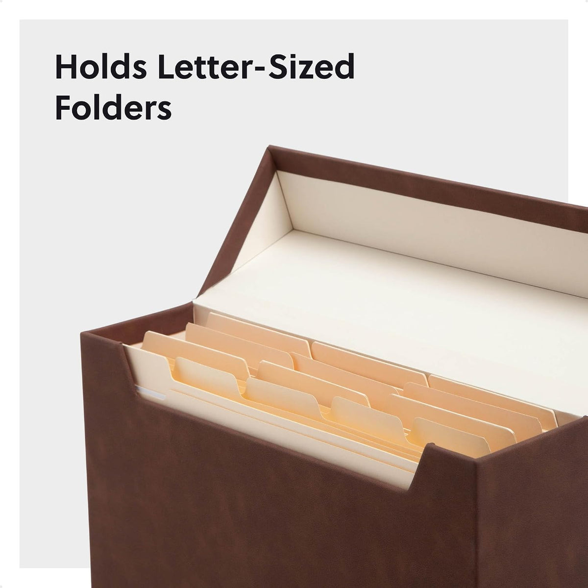 Flip Top File Box, 10" x 3.7" x 13", Beige Natural Linen, Gold Metal Nameplate (70232)