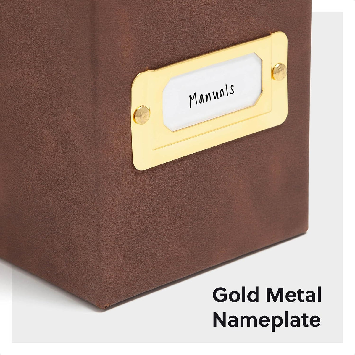 Flip Top File Box, 10" x 3.7" x 13", Beige Natural Linen, Gold Metal Nameplate (70232)