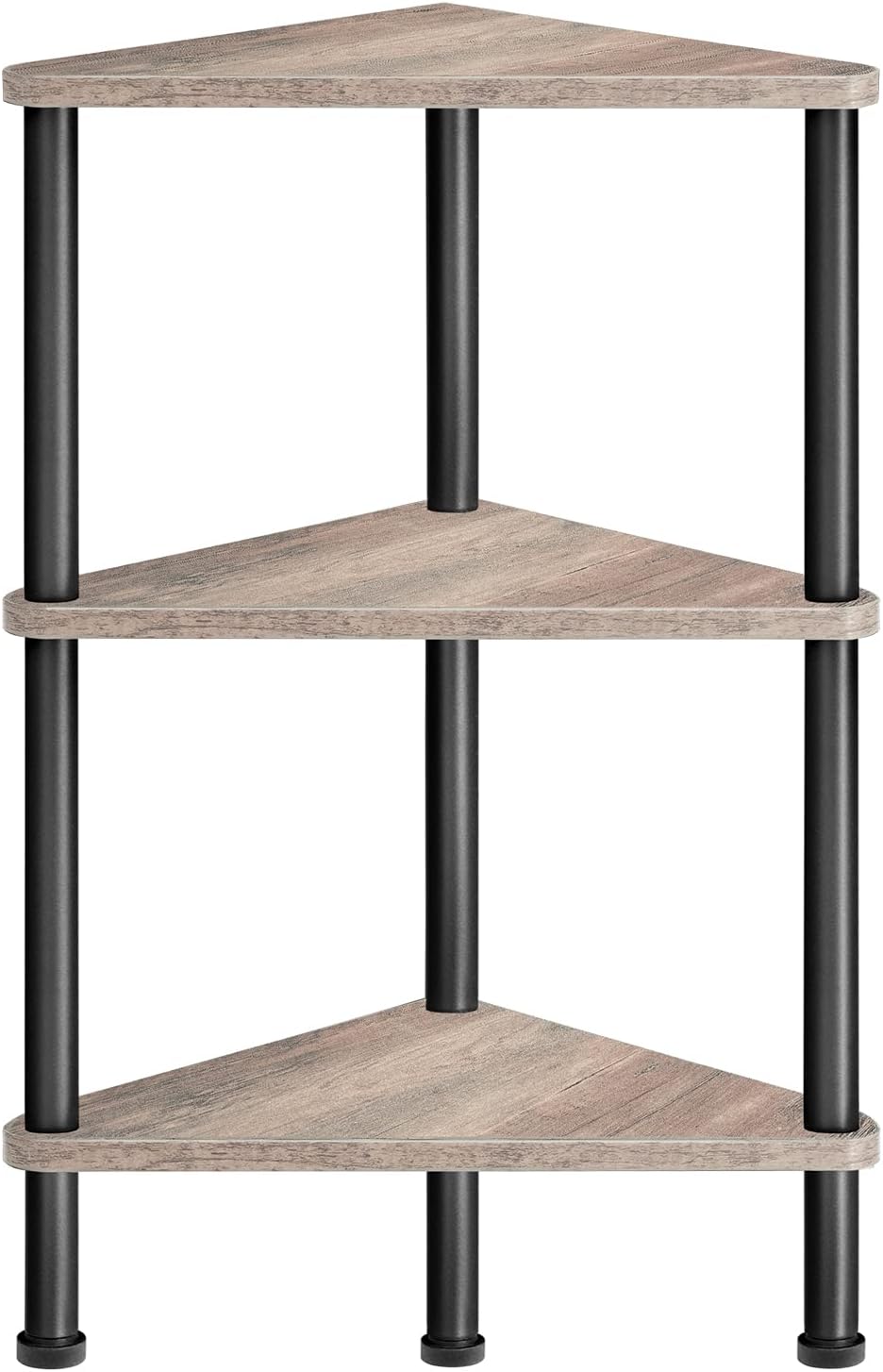 Corner Shelf Stand, Industrial 3-Tier Wall Corner Bookshelf with Metal Frame, Plant Display Shelf, Bookcase for Small Spaces, Living Room, Greige and Black BG30CJ01