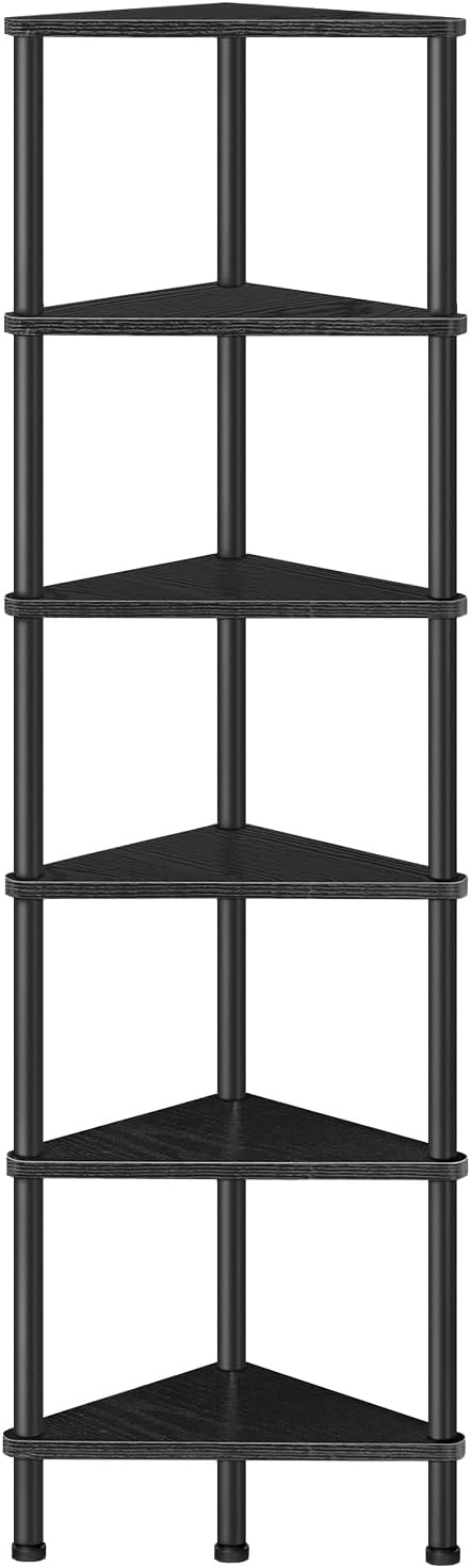 Corner Shelf Stand, Industrial 3-Tier Wall Corner Bookshelf with Metal Frame, Plant Display Shelf, Bookcase for Small Spaces, Living Room, Greige and Black BG30CJ01