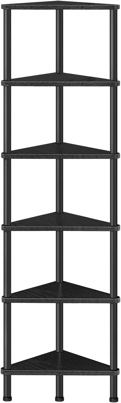 Corner Shelf Stand, Industrial 3-Tier Wall Corner Bookshelf with Metal Frame, Plant Display Shelf, Bookcase for Small Spaces, Living Room, Greige and Black BG30CJ01