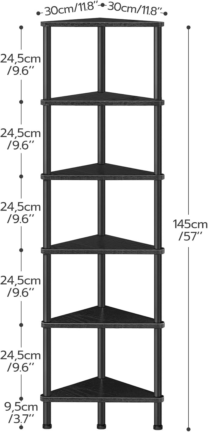 Corner Shelf Stand, Industrial 3-Tier Wall Corner Bookshelf with Metal Frame, Plant Display Shelf, Bookcase for Small Spaces, Living Room, Greige and Black BG30CJ01