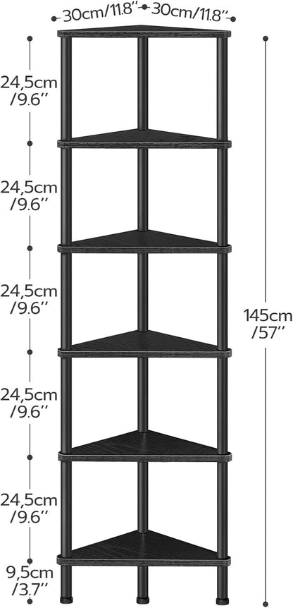 Corner Shelf Stand, Industrial 3-Tier Wall Corner Bookshelf with Metal Frame, Plant Display Shelf, Bookcase for Small Spaces, Living Room, Greige and Black BG30CJ01