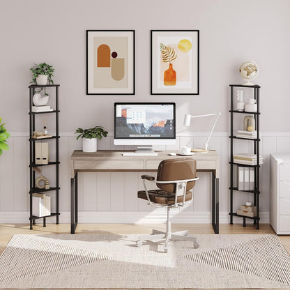 Corner Shelf Stand, Industrial 3-Tier Wall Corner Bookshelf with Metal Frame, Plant Display Shelf, Bookcase for Small Spaces, Living Room, Greige and Black BG30CJ01