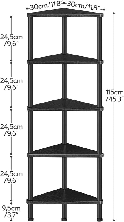 Corner Shelf Stand, Industrial 3-Tier Wall Corner Bookshelf with Metal Frame, Plant Display Shelf, Bookcase for Small Spaces, Living Room, Greige and Black BG30CJ01