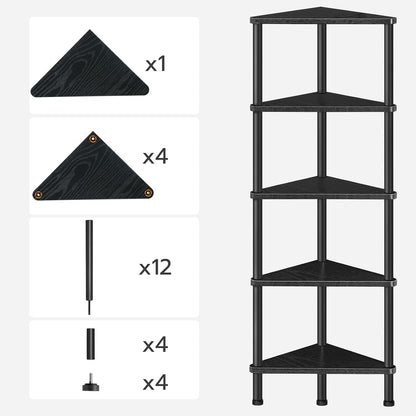 Corner Shelf Stand, Industrial 3-Tier Wall Corner Bookshelf with Metal Frame, Plant Display Shelf, Bookcase for Small Spaces, Living Room, Greige and Black BG30CJ01