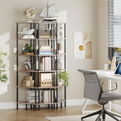 Corner Shelf Stand, Industrial 3-Tier Wall Corner Bookshelf with Metal Frame, Plant Display Shelf, Bookcase for Small Spaces, Living Room, Greige and Black BG30CJ01