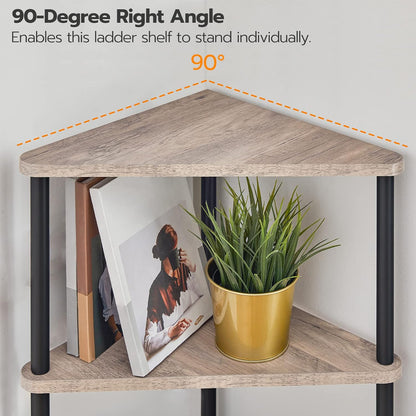 Corner Shelf Stand, Industrial 3-Tier Wall Corner Bookshelf with Metal Frame, Plant Display Shelf, Bookcase for Small Spaces, Living Room, Greige and Black BG30CJ01