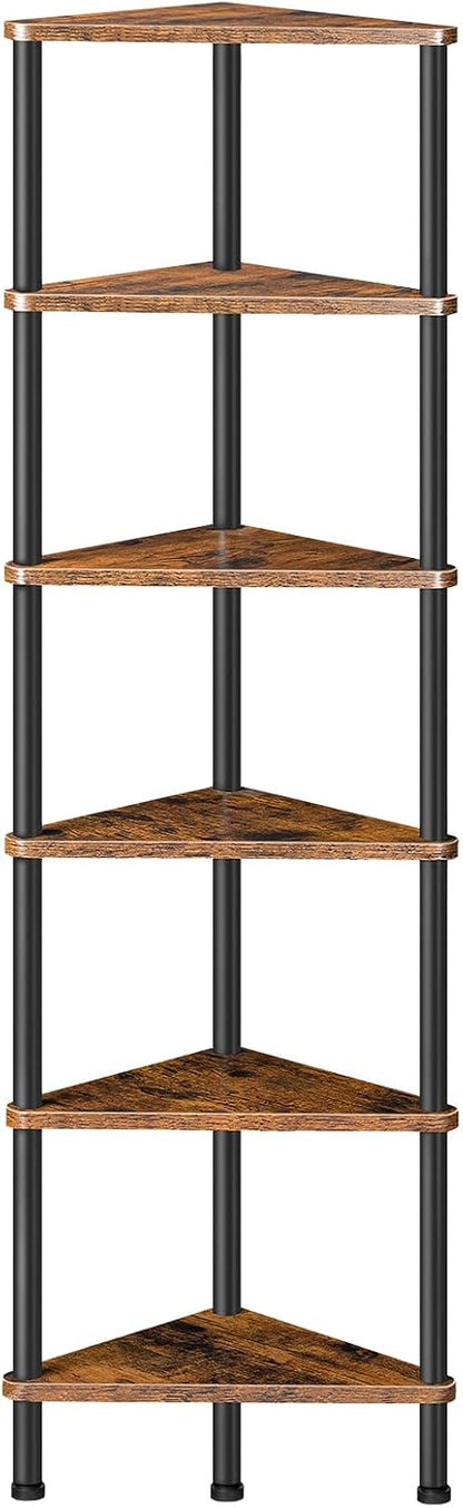 Corner Shelf Stand, Industrial 3-Tier Wall Corner Bookshelf with Metal Frame, Plant Display Shelf, Bookcase for Small Spaces, Living Room, Greige and Black BG30CJ01