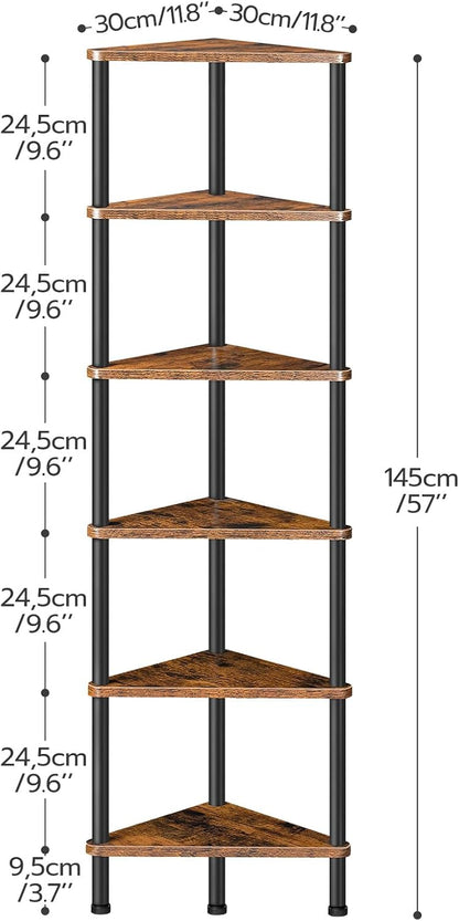 Corner Shelf Stand, Industrial 3-Tier Wall Corner Bookshelf with Metal Frame, Plant Display Shelf, Bookcase for Small Spaces, Living Room, Greige and Black BG30CJ01