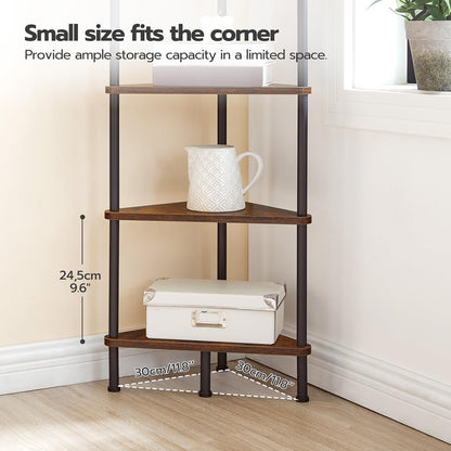 Corner Shelf Stand, Industrial 3-Tier Wall Corner Bookshelf with Metal Frame, Plant Display Shelf, Bookcase for Small Spaces, Living Room, Greige and Black BG30CJ01